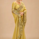 Designer Wedding Party Wear Golden Yellow Tissue Zari Saree With Heavy Blosue