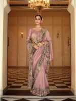 Designer Tissue Zari Saree with Olive Green Embroidered Border With Heavy Blouse - Image 4