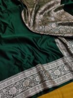 Pure Hanloom Satin Silk Plain Border Saree - Image 3