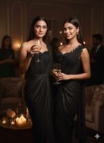 Ready-To-Wear Saree In Black & White Color With Stitched Blouse