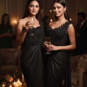 Ready-To-Wear Saree In Black & White Color With Stitched Blouse