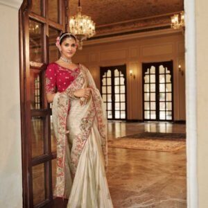 Premium Soft Tissue Silk Embroidery Work Saree With Maroon Heavy Blosue