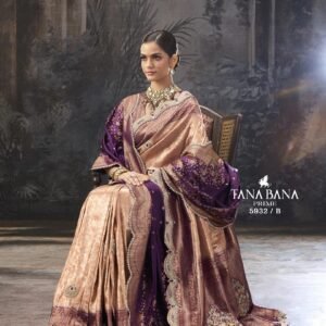 "Pure Banarasi Contrast Silk Saree With Hand Kundan Work & Dupatta"