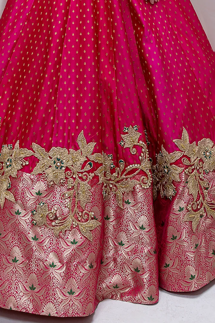 Luxury Hand & Machine Embroidered Banarasi Jacket Lehenga Set - Image 4