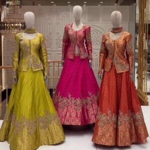 Luxury Hand & Machine Embroidered Banarasi Jacket Lehenga Set