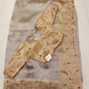 “Luxury Hand-Embroidered Party Wear Saree with Kundan Work & Designer Stitched Blouse”