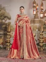 “Pure Kanjivaram Silk Saree in Royal Red & Rani Shades With Silk Dupatta"