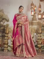“Pure Kanjivaram Silk Saree in Royal Red & Rani Shades With Silk Dupatta" - Image 2