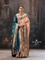 "Pure Banarasi Contrast Silk Saree With Hand Kundan Work & Dupatta" - Image 3