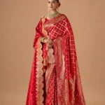 Tana Bana Red Bridal Pure Silk Saree with Dupatta