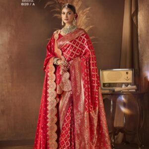 Tana Bana Red Bridal Pure Silk Saree with Dupatta