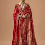 Pure katan silk bridal saree with heavy dupata and fully saroski and stone work !