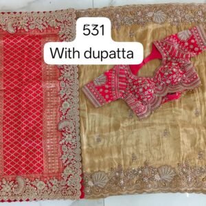 Pure tissue kanjivaram saree with pure bandhej dupatta & readymade blouse !