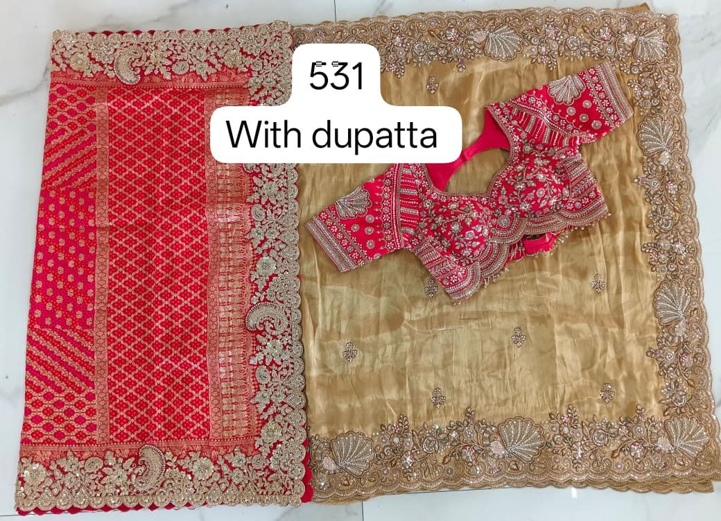 Pure tissue kanjivaram saree with pure bandhej dupatta & readymade blouse !
