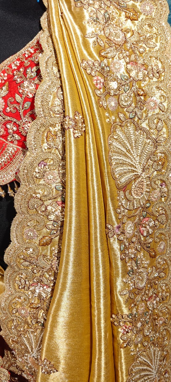 Pure tissue kanjivaram saree with pure bandhej dupatta & readymade blouse ! - Image 6