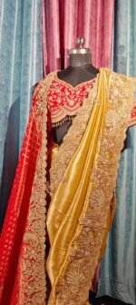 Pure tissue kanjivaram saree with pure bandhej dupatta & readymade blouse ! - Image 2