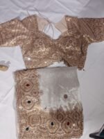 cream pure kanjivaram silk saree with heavy embroidery x stone work - Image 2