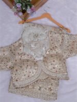 cream kanjivaram silk saree with heavy embroidery work x readymade blouse l - Image 4