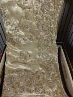 Golden bridal hand embroidery work saree with readymade blouse - Image 9