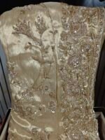 Golden bridal hand embroidery work saree with readymade blouse - Image 5