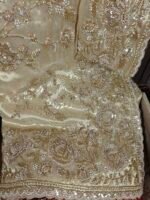 Golden bridal hand embroidery work saree with readymade blouse - Image 10