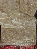 Golden bridal hand embroidery work saree with readymade blouse - Image 6