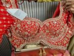 Golden bridal hand embroidery work saree with readymade blouse - Image 2