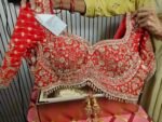 Golden bridal hand embroidery work saree with readymade blouse - Image 3