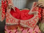 Golden bridal hand embroidery work saree with readymade blouse - Image 4