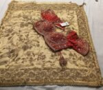 Golden bridal hand embroidery work saree with readymade blouse