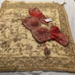 Golden bridal hand embroidery work saree with readymade blouse