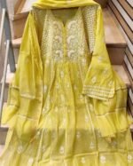 Pure Mul-Mul Chikankari Kurta Set With Mukaish work - Image 2